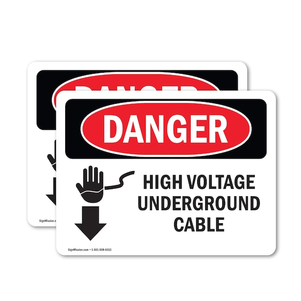 Signmission High Voltage Underground Cable Danger Sign, Vinyl Decal, 10in W x 7in L, 2PK OS-2PACK-DS-D-710-L-1335 - main